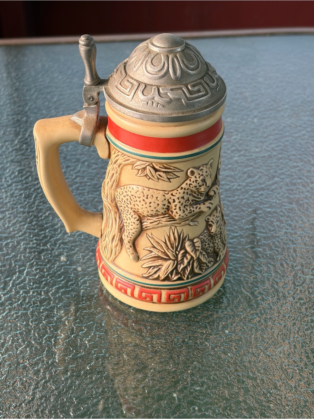 Avon Cream Ceramic Base with Red Script and Gold Sticker